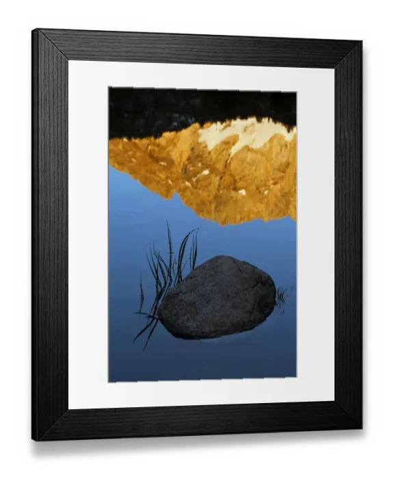 Framed Print : Boulder and grass stems in Alpine tarn, Tuolumne Meadows sunrise, Yosemite National Park, California Framed Print : Boulder and grass stems in Alpine tarn, Tuolumne Meadows sunrise, Yosemite National Park, California