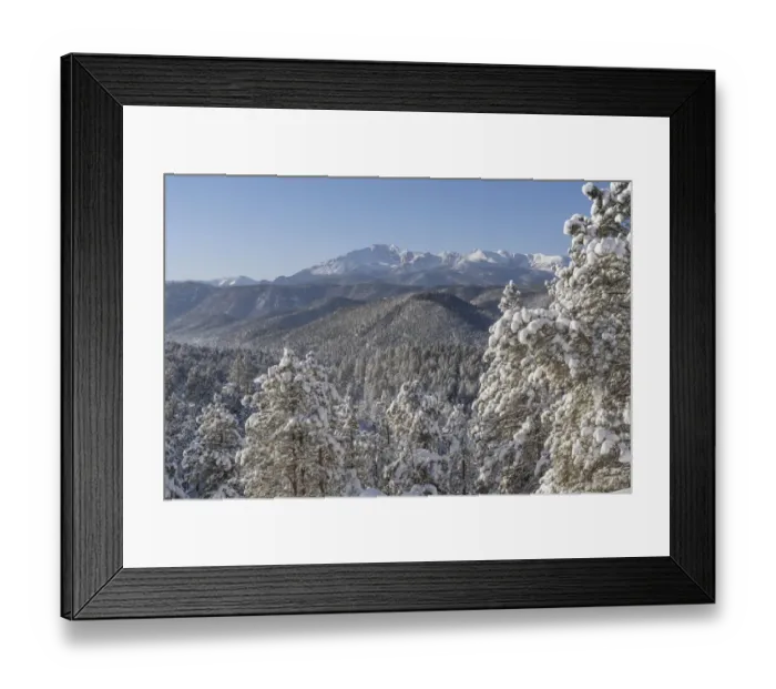 Framed Print : USA, Colorado, Pike National Forest. Distant Pikes Peak and March snowfall on mountains Framed Print : USA, Colorado, Pike National Forest. Distant Pikes Peak and March snowfall on mountains
