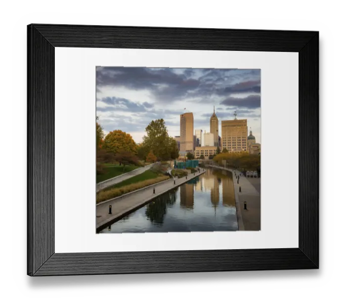 Framed Print : Canal with downtown view, White River State Park, Indianapolis, Indiana, USA Framed Print : Canal with downtown view, White River State Park, Indianapolis, Indiana, USA