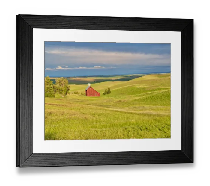 Framed Print : USA, Idaho, Palouse. Red barn with dark clouds and warm light Framed Print : USA, Idaho, Palouse. Red barn with dark clouds and warm light