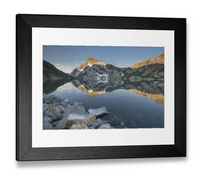 Framed Print : Mount Regan mirrored in still waters of Sawtooth Lake at sunrise, Sawtooth Mountains Wilderness, Idaho