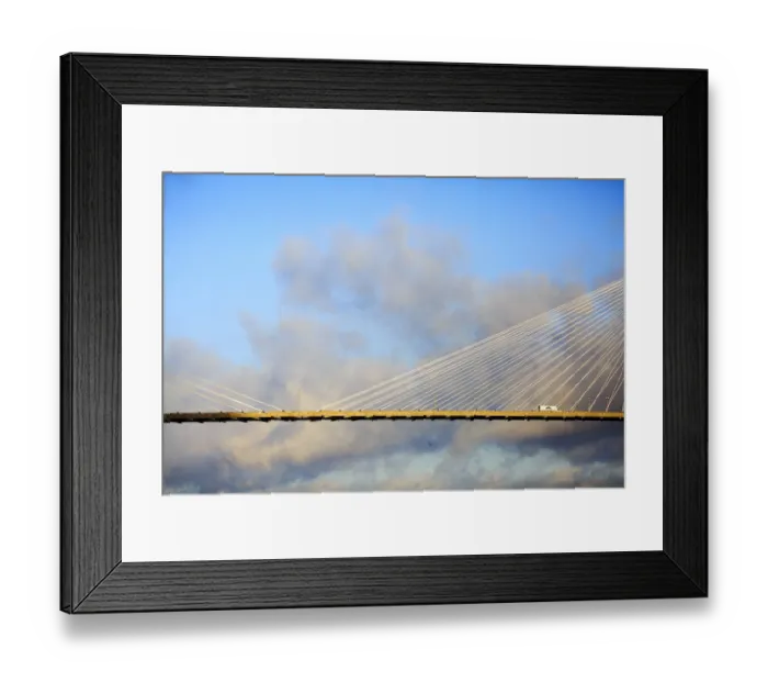 Framed Print : USA, Georgia, Savannah. Talmadge Memorial Bridge with truck crossing