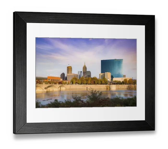 Framed Print : View of downtown from the west bank of White River, White River State Park, Indianapolis, Indiana, USA