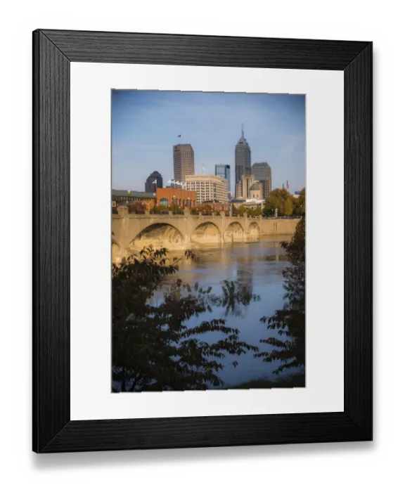 Framed Print : View of downtown from the west bank of White River, White River State Park, Indianapolis, Indiana, USA