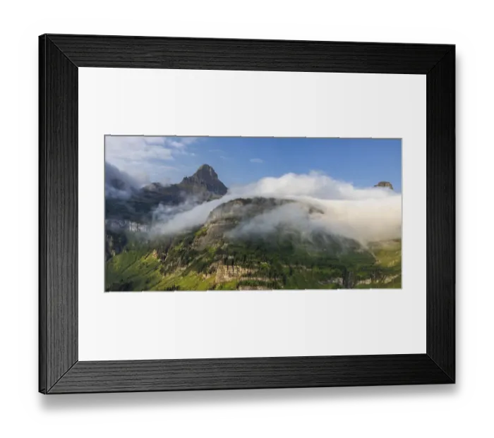 Framed Print : Rolling fog clouds with Heavy Runner and Reynold Mountains at Logan Pass in Glacier National Park, USA