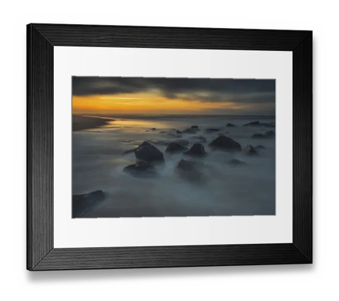 Framed Print : USA, New Jersey, Cape May National Seashore. Sunrise on rocky shoreline