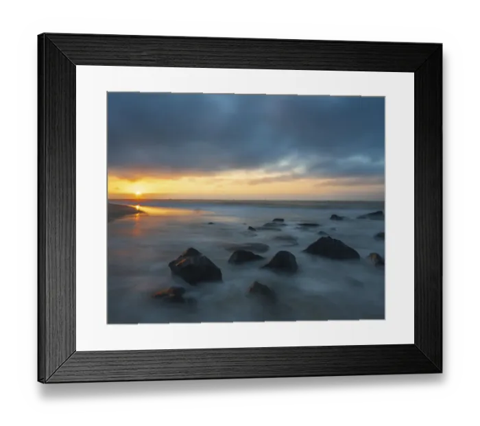 Framed Print : USA, New Jersey, Cape May National Seashore. Sunrise on rocky shoreline
