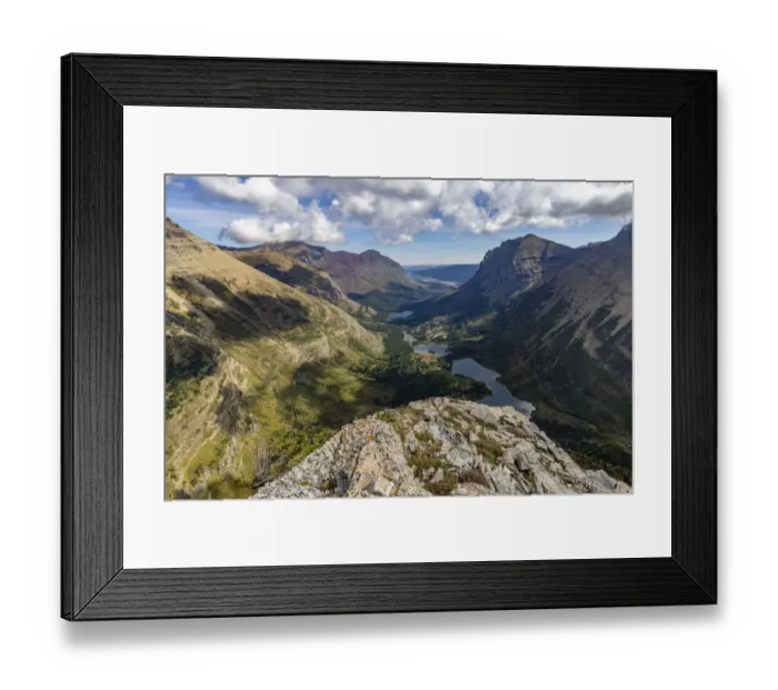 Framed Print : Looking down on Chain of Lakes to the Many Glacier Valley from Swiftcurrent Pass area in Glacier National Park, Montana, USA