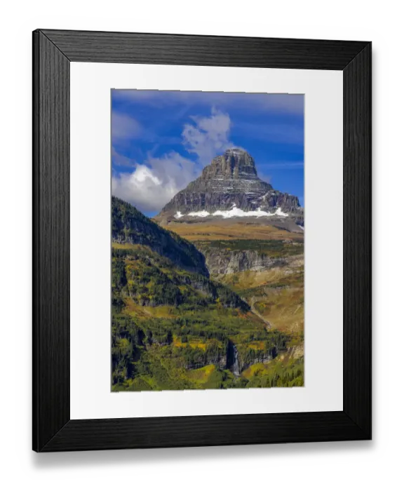 Framed Print : Clements Mountain and Reynolds Creek Falls in autumn, Glacier National Park, Montana, USA