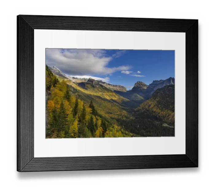 Framed Print : Looking down the McDonald Valley in autumn, Glacier National Park, Montana, USA Framed Print : Looking down the McDonald Valley in autumn, Glacier National Park, Montana, USA