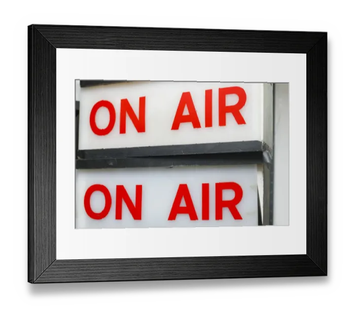 Framed Print : New York City, New York, USA. Vintage On Air signs from a TV or radio studio