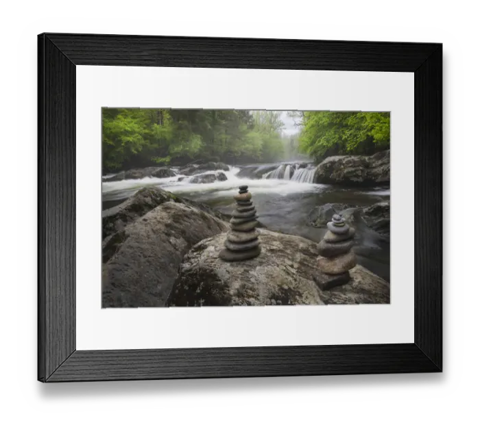 Framed Print : Cascading mountain stream and rock cairns, Great Smoky Mountains National Park, Tennessee, North Carolina