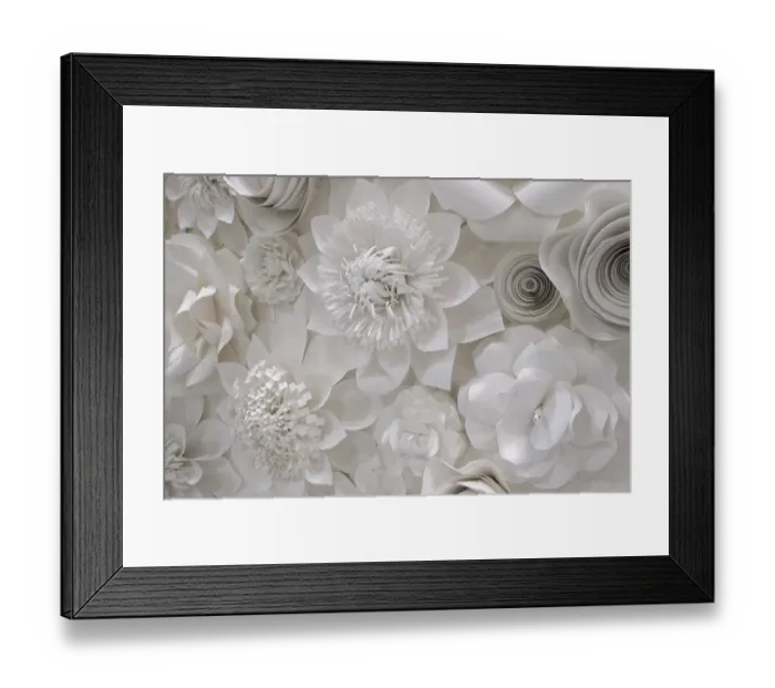 Framed Print : Variety of white flower designs made from cut paper. New York City, New York, USA Framed Print : Variety of white flower designs made from cut paper. New York City, New York, USA