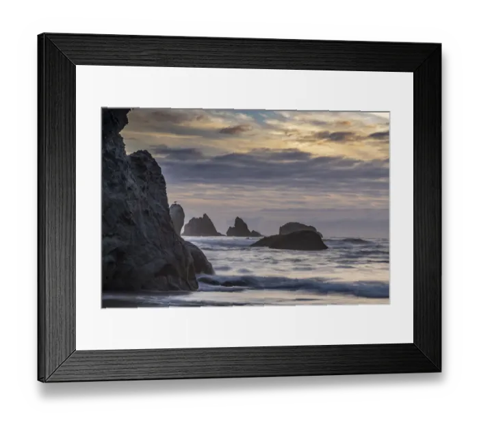 Framed Print : USA, Oregon, Bandon Beach. Pacific Ocean sea stacks at sunset Framed Print : USA, Oregon, Bandon Beach. Pacific Ocean sea stacks at sunset