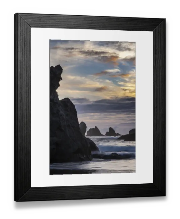 Framed Print : USA, Oregon, Bandon Beach. Pacific Ocean sea stacks at sunset Framed Print : USA, Oregon, Bandon Beach. Pacific Ocean sea stacks at sunset