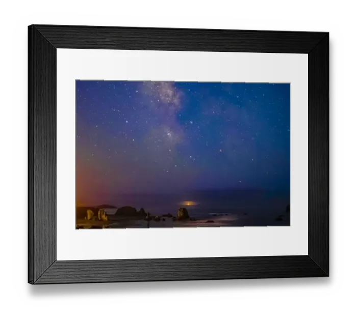 Framed Print : USA, Oregon, Bandon Beach. Lunar eclipse and Milky Way at night