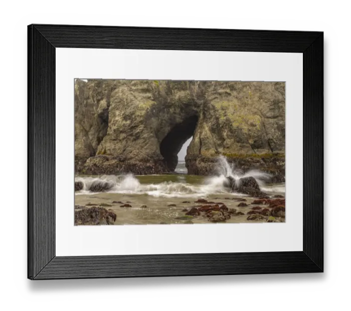 Framed Print : USA, Oregon, Bandon Beach. Waves and arch in shoreline sea stack Framed Print : USA, Oregon, Bandon Beach. Waves and arch in shoreline sea stack