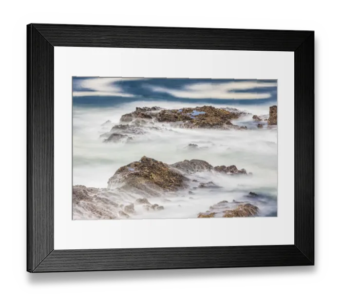 Framed Print : Shore Acres State Park, Oregon, USA. Blur of waves flowing over rocks