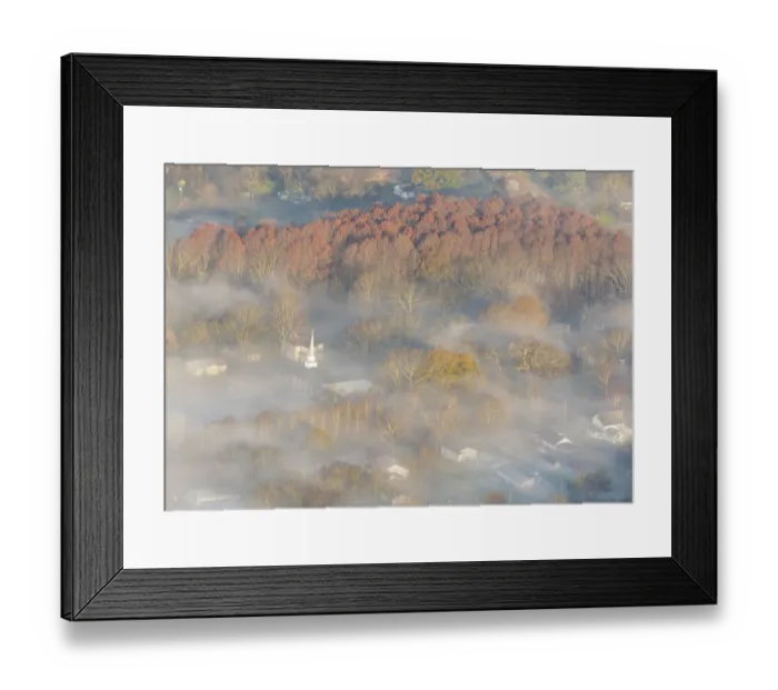 Framed Print : USA, Tennessee. Church steeple rises above fog