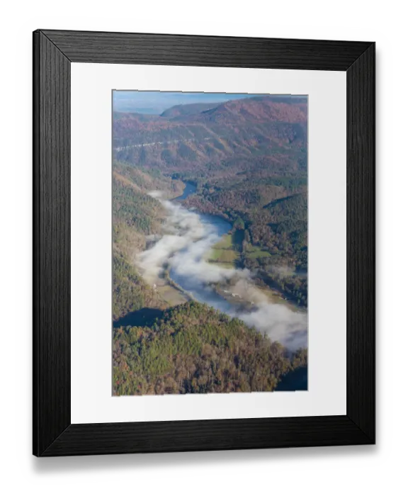 Framed Print : USA, Tennessee. Morning fog Hiwassee River, Blue Ridge fall color Framed Print : USA, Tennessee. Morning fog Hiwassee River, Blue Ridge fall color