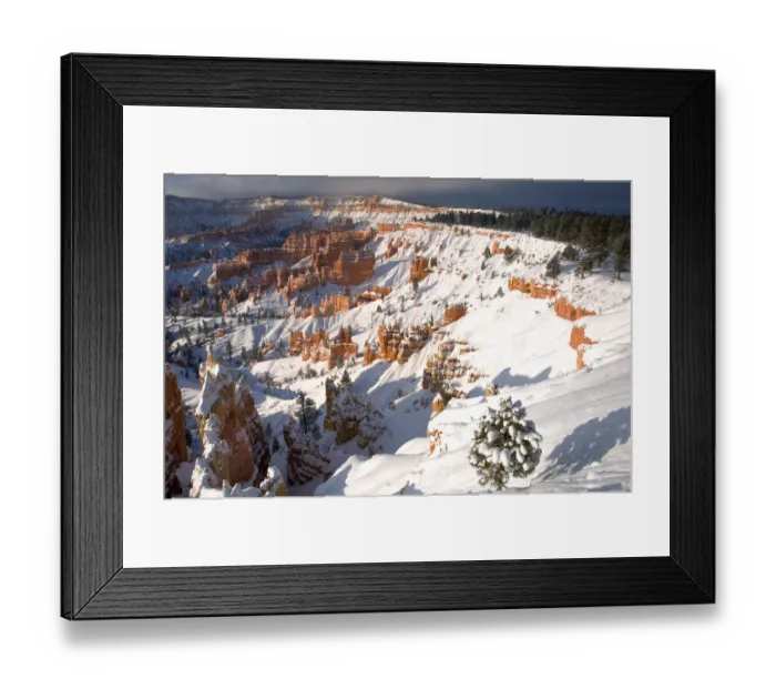 Framed Print : USA, Utah, Bryce Canyon National Park. Winter sunrise on snow-covered landscape Framed Print : USA, Utah, Bryce Canyon National Park. Winter sunrise on snow-covered landscape