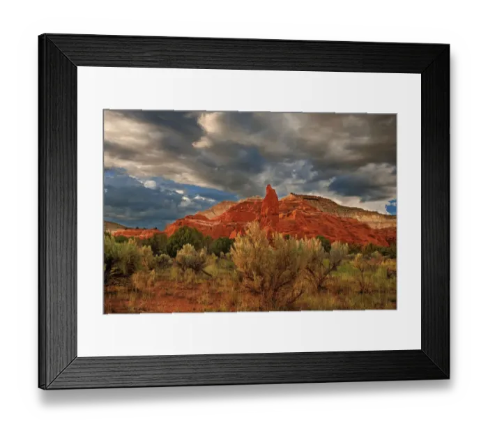 Framed Print : USA, Utah, Kodachrome Basin State Park. Red sandstone formations and clearing thunderstorm