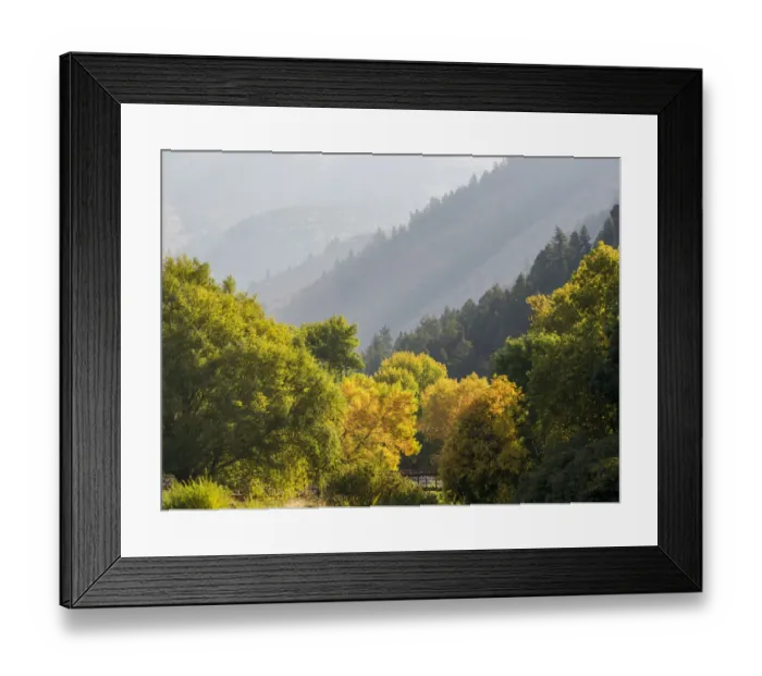 Framed Print : USA, Utah. Trail bridge across the Logan River along Logan Canyon in autumn Framed Print : USA, Utah. Trail bridge across the Logan River along Logan Canyon in autumn