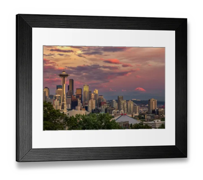 Framed Print : Seattle, Washington State skyline and distant Mt. Rainier Framed Print : Seattle, Washington State skyline and distant Mt. Rainier