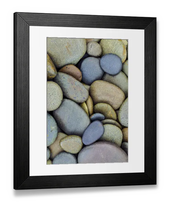 Framed Print : Pattern of smooth rounded stones on beach, Olympic National Park, Washington State