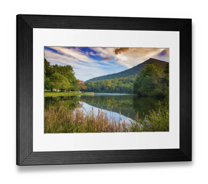 Framed Print : Lake reflections, Peaks Of Otter, Blue Ridge Parkway, Smoky Mountains, USA Framed Print : Lake reflections, Peaks Of Otter, Blue Ridge Parkway, Smoky Mountains, USA