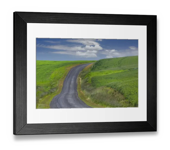 Framed Print : Rural road through rolling wheat fields, Palouse region of eastern Washington State Framed Print : Rural road through rolling wheat fields, Palouse region of eastern Washington State