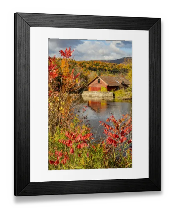Framed Print : USA, Vermont, Moscow, mill on Little River pond there, fall foliage Framed Print : USA, Vermont, Moscow, mill on Little River pond there, fall foliage