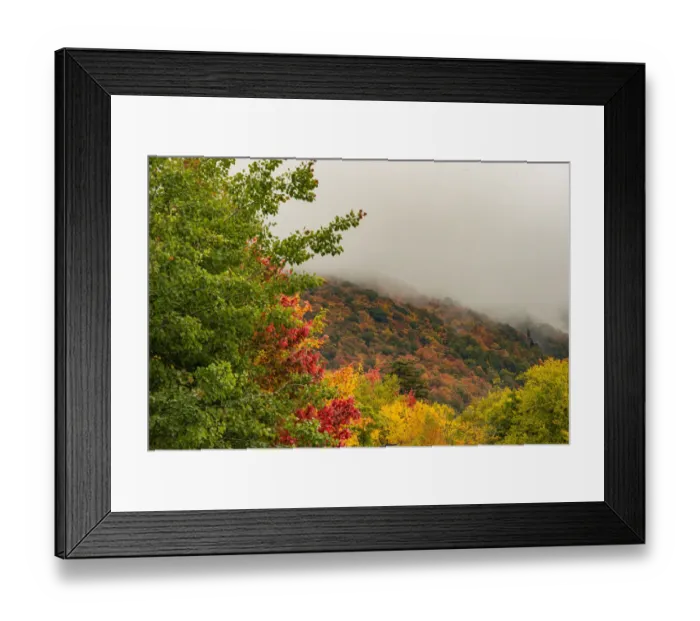Framed Print : USA, Vermont, New England, Stowe Mt. Mansfield parking lot view with fog on mountains Framed Print : USA, Vermont, New England, Stowe Mt. Mansfield parking lot view with fog on mountains