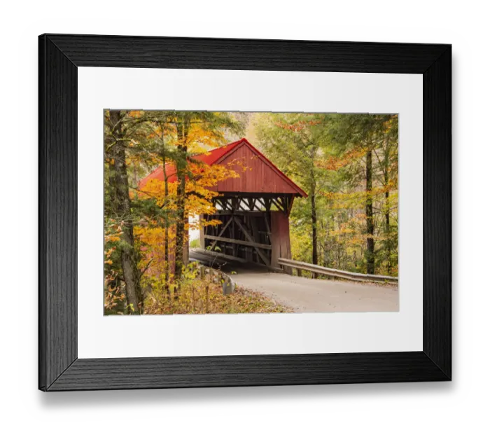 Framed Print : USA, Vermont, Stowe, Sterling Valley Road covered bridge in fall foliage Framed Print : USA, Vermont, Stowe, Sterling Valley Road covered bridge in fall foliage