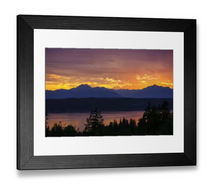 Framed Print : Bremerton, Washington State, USA. Olympic Mountains, Puget Sound, Kitsap Peninsula sunset