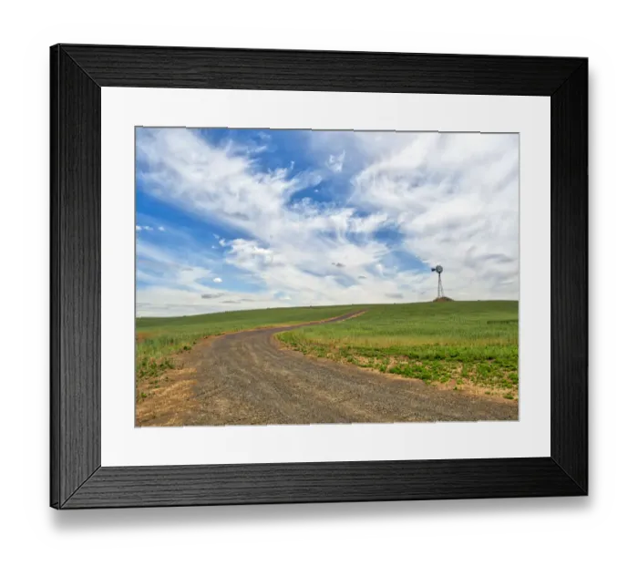 Framed Print : USA, Washington State, Palouse. Field road leading to weather vane Framed Print : USA, Washington State, Palouse. Field road leading to weather vane