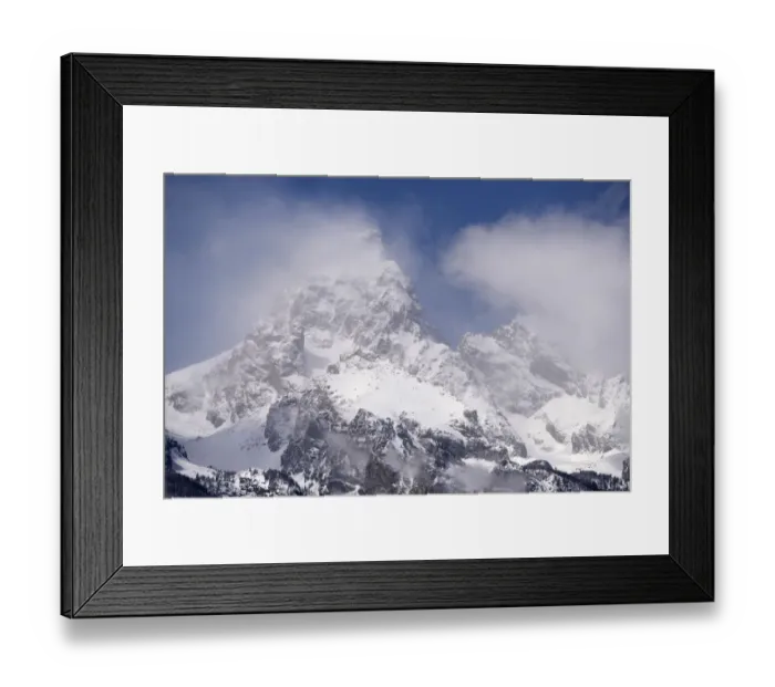 Framed Print : USA, Wyoming, Grand Teton National Park. Clouds over mountains during spring snowstorm