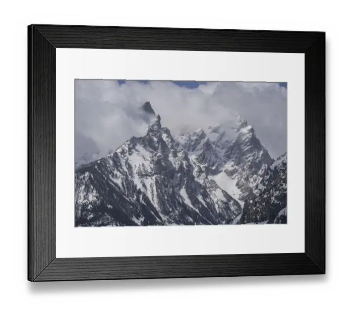 Framed Print : USA, Wyoming, Grand Teton National Park. Clouds over mountains during spring snowstorm