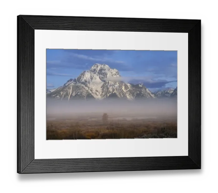Framed Print : USA, Wyoming, Grand Teton National Park. Sunrise on cloudy Teton Range