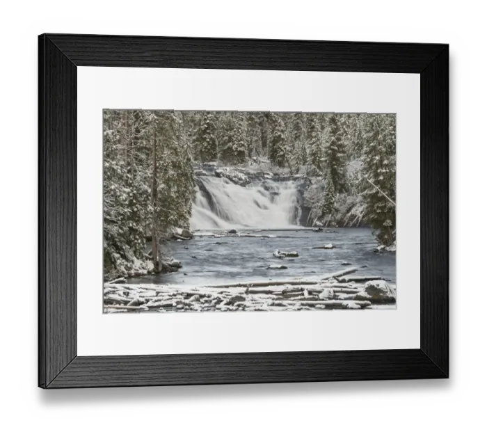 Framed Print : USA, Wyoming, Yellowstone National Park. Snowy landscape with Lewis Falls and Lewis River Framed Print : USA, Wyoming, Yellowstone National Park. Snowy landscape with Lewis Falls and Lewis River