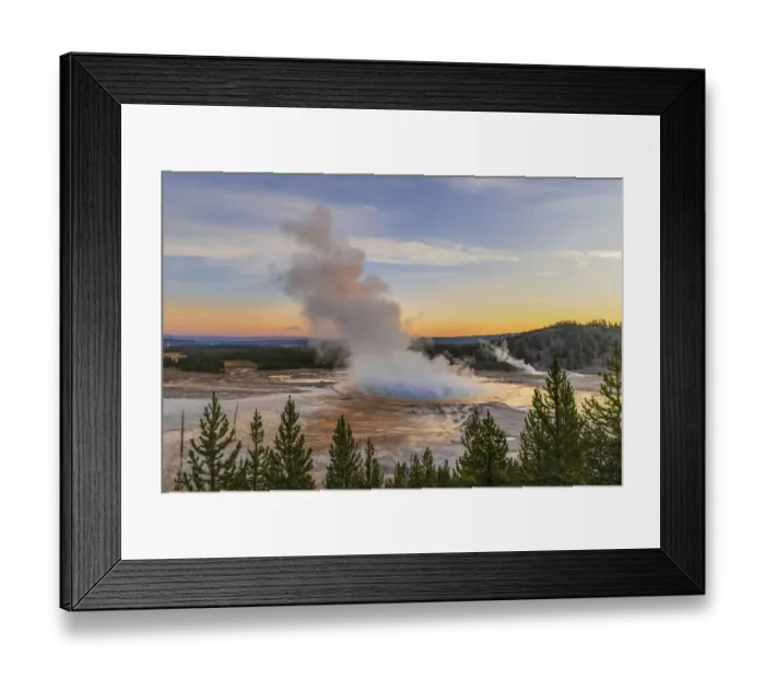Framed Print : Elevated sunrise view of Grand Prismatic spring and colorful bacterial mat, Yellowstone National Park, Wyoming Framed Print : Elevated sunrise view of Grand Prismatic spring and colorful bacterial mat, Yellowstone National Park, Wyoming