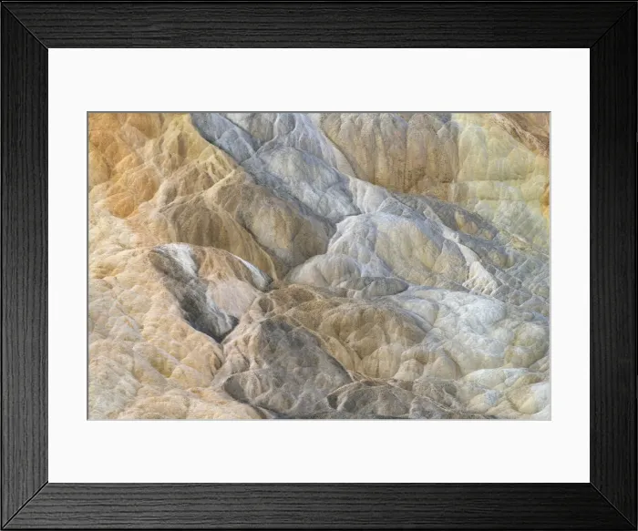 Framed Print : Travertine deposits colored by thermophilic bacteria, Mammoth Hot Springs, Yellowstone National Park