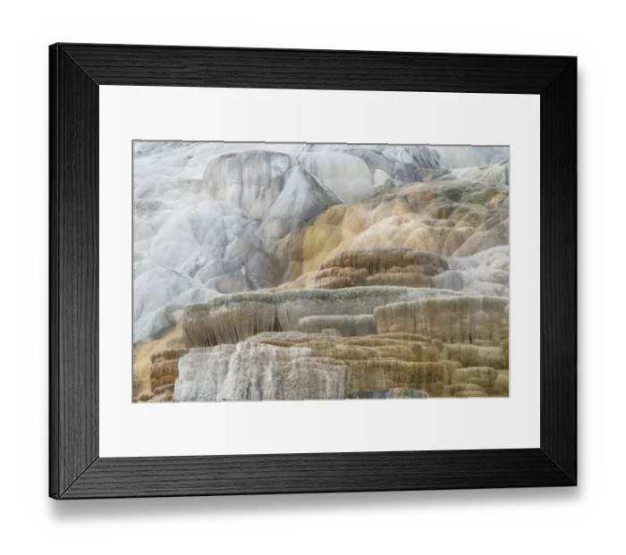 Framed Print : Palette Spring Terraces composed of travertine deposits colored by thermophilic bacteria. Mammoth Hot Springs, Yellowstone National Park Framed Print : Palette Spring Terraces composed of travertine deposits colored by thermophilic bacteria. Mammoth Hot Springs, Yellowstone National Park