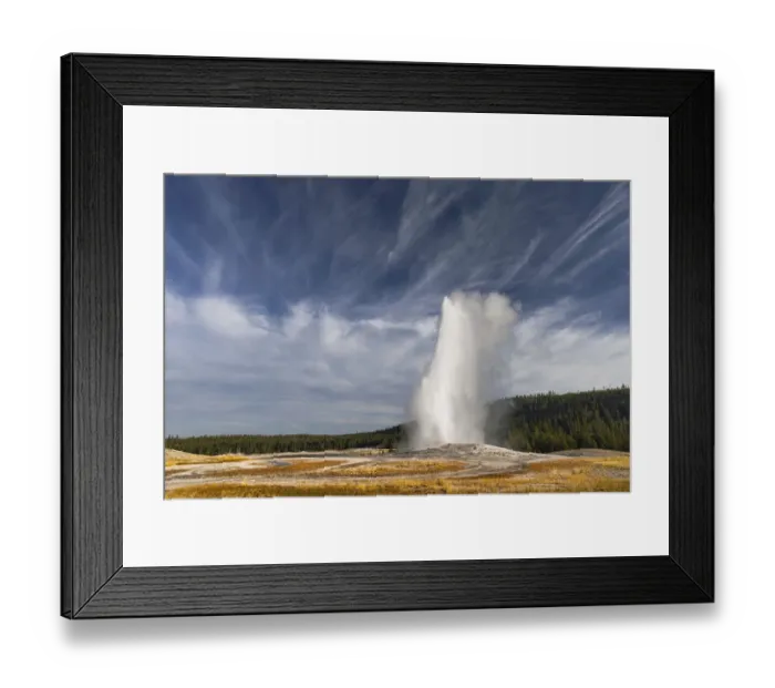 Framed Print : Old Faithful geyser erupting, a cone geyser in the Upper Geyser Basin