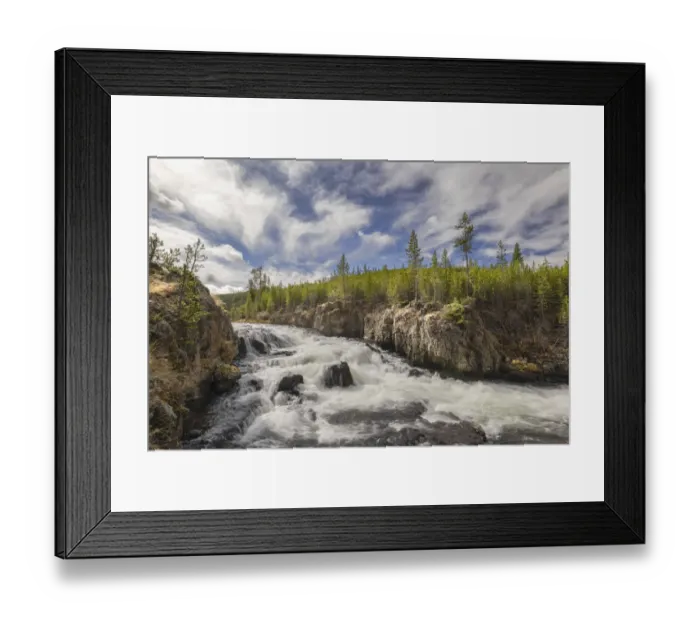 Framed Print : Cascading Firehole River and clouds, Yellowstone National Park, Wyoming