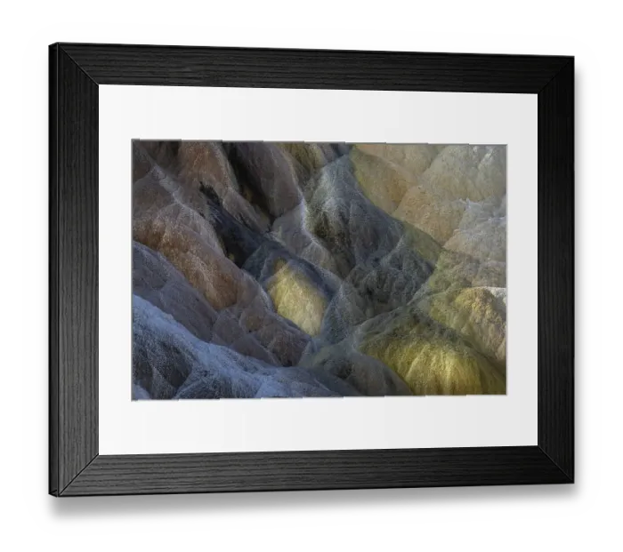 Framed Print : Colorful travertine slope with yellow and brown cyanobacteria, Mammoth Hot Springs, Yellowstone National Park, Wyoming Framed Print : Colorful travertine slope with yellow and brown cyanobacteria, Mammoth Hot Springs, Yellowstone National Park, Wyoming