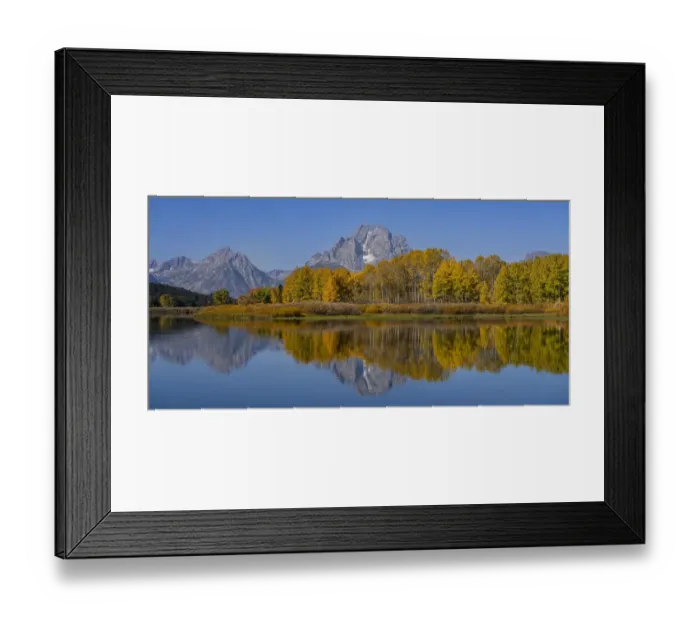 Framed Print : USA, Wyoming, Grand Teton National Park. Panoramic of reflected in Oxbow Bend in autumn