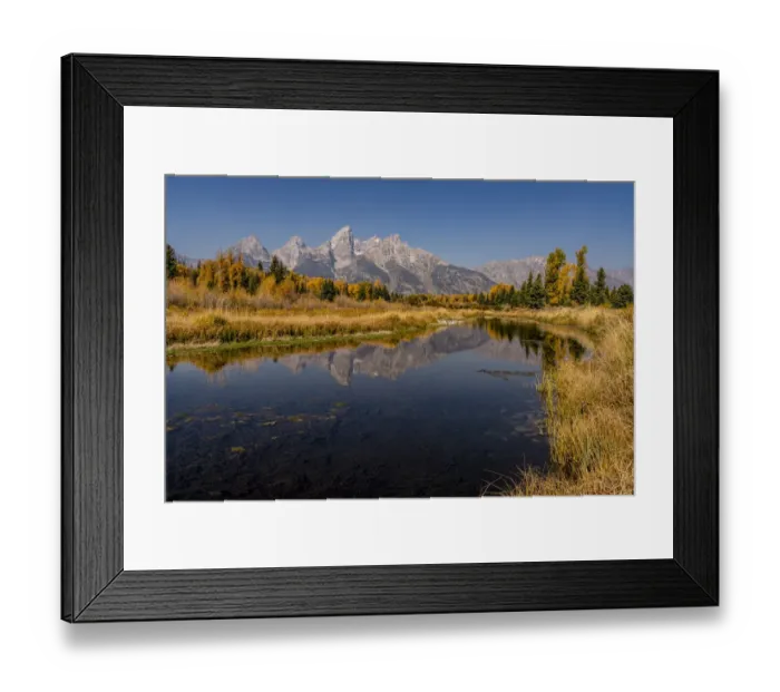 Framed Print : USA, Montana, Grand Teton National Park. Grand Teton Range and stream reflects in stream