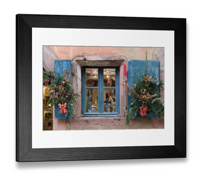 Framed Print : Riquewihr, France. Village established in the 1400s in the Alsace Region. Window decorated with Christmas ornaments Framed Print : Riquewihr, France. Village established in the 1400s in the Alsace Region. Window decorated with Christmas ornaments