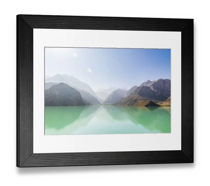 Framed Print : Iskanderkul, Sughd Province, Tajikistan. Misty mountains above Iskanderkul Lake